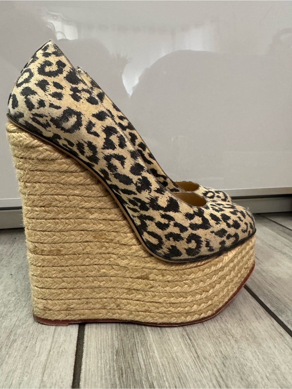 Charlotte Olympia Leopard Print Platform Espadrille Wedges - Beige/Black